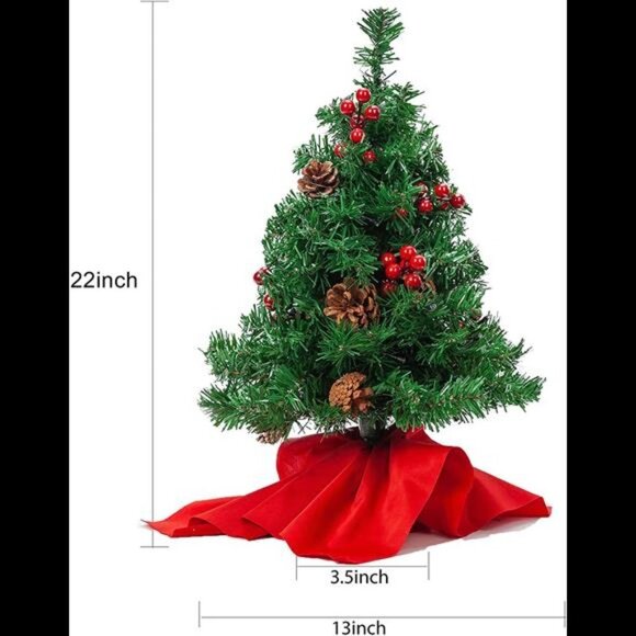 22” Prelit Tabletop Mini Christmas Tree with Holly Berries and Pine Cone - Picture 6 of 7